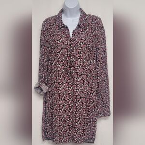 Velvet Heart M Floral Pullover Shirt Dress Partial Button Front Long Sleeve